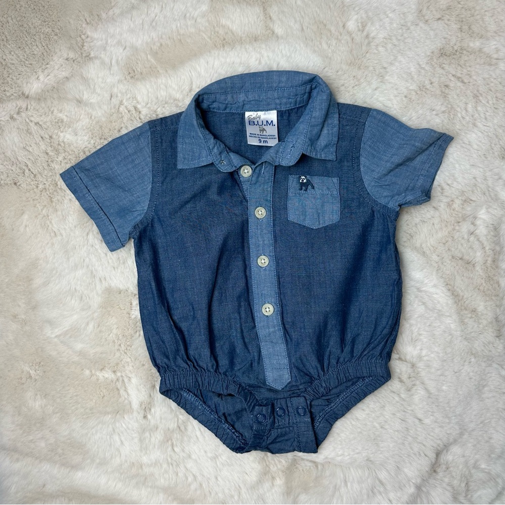 Baby B.U.M. Blue Denim with Chest Pocket One Piece Like New Size 9 Months